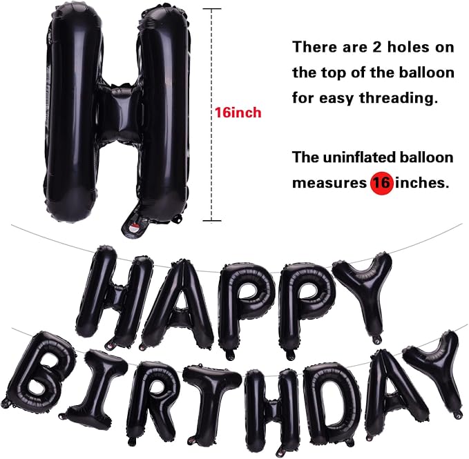 PIGETALE Black Happy Birthday Balloons Banner, 16 Inch Mylar Foil Letters Happy - Image 5