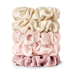 LILYSILK Silk Hair Scrunchies Ties for Frizz & Breakage Prevention 100% Mulberry Elastic Ponytail Holder 5PC (2 gravel gold+2 pale pink+1 rosy pink)