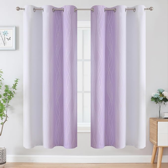 Lilac and Greyish White Ombre Blackout Curtains 72 Inches Length - Image 2