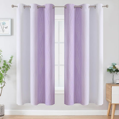 Lilac and Greyish White Ombre Blackout Curtains 72 Inches Length - Image 2