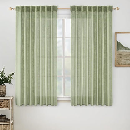 MIULEE Sage Green Linen Curtains 52x63 Inch Length 2 Panels by MIULEE
