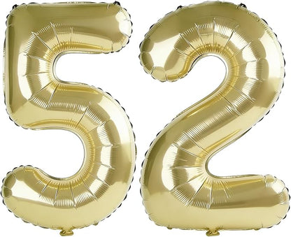 40 Inch Number 52 Balloons for 52nd Birthday Party Decorations, 0-100 Champagne by FOBELEC