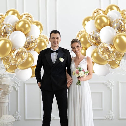 60pcs Gold and White Balloons 12inch - Image 7