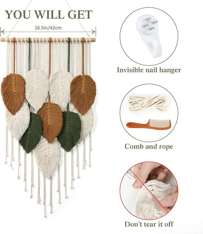 Macrame Wall Hanging Leaves Woven Tapestry Boho Chic Modern Home Decoration | - Image 2
