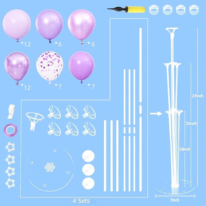 4 Sets Lavender Balloons Stand for Table | Pastel Purple Lilac Balloon - Image 5