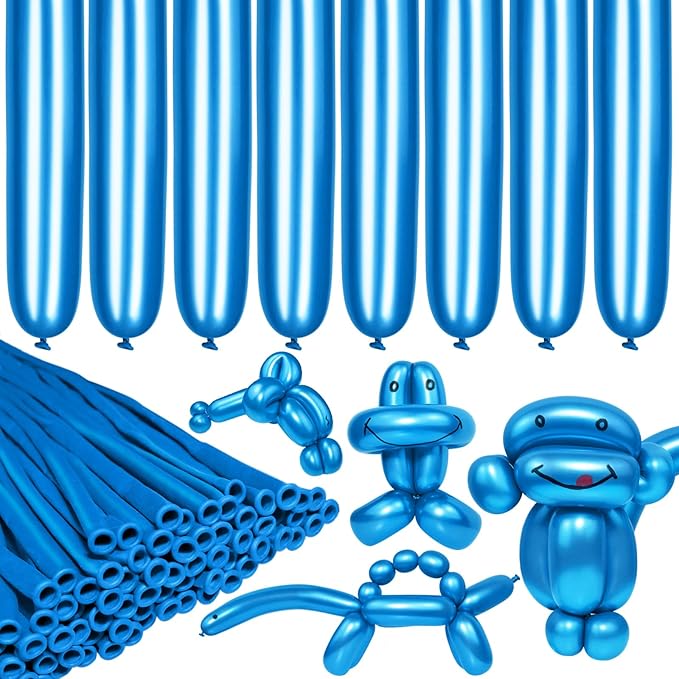 LXZFCRG 260 Long Balloons, Shiny Metallic Blue Latex Twisting Balloon by LXZFCRG