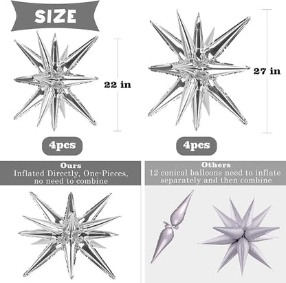 8 Pcs Silver Star Balloons, 27/22 inch Explosion Foil Balloons - Image 2