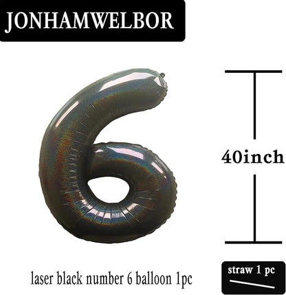Jonhamwelbor 40 Inch Laser Black Number 6 Balloon Foil Mylar Giant Balloon - Image 2