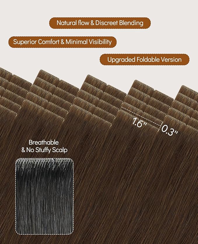 VINBAO Thick 60g Invisi Edge Tape in Extensions Real Human Hair Chocolate Brown 22in 20pcs Injected Tape in Hair Extensions Pro Quality De Cabello Humano 22inch #4