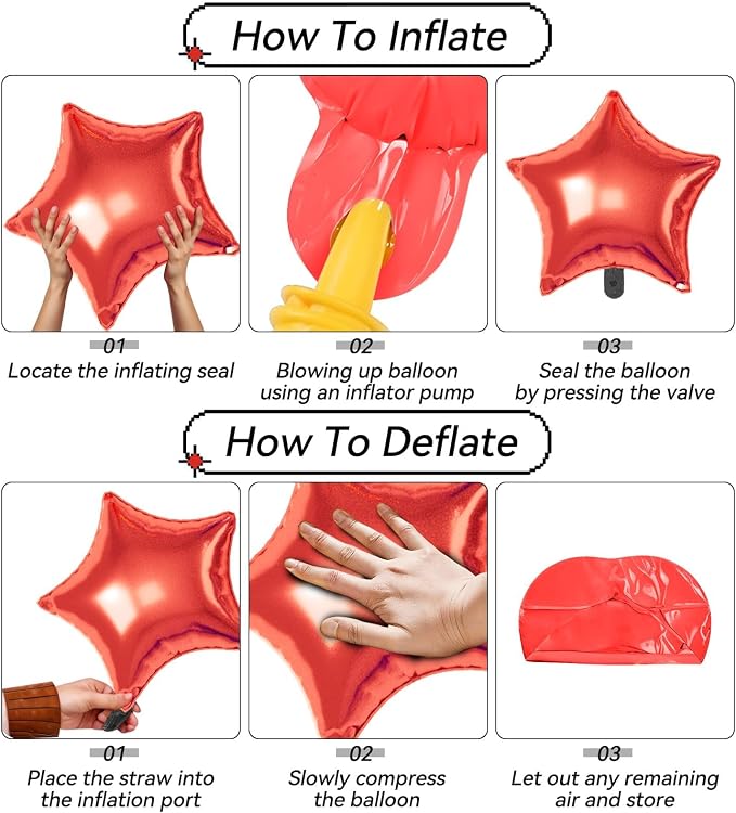 Red Black Star Balloons, 22/18/10 Inch Foil Balloons, Explosion Conee - Image 3