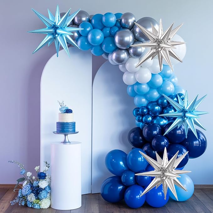 Blue Silver Star Balloons, 22/27 Inch Light Blue and Silver Foil Star Balloons - Image 4