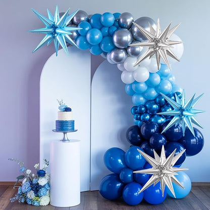 Blue Silver Star Balloons, 22/27 Inch Light Blue and Silver Foil Star Balloons - Image 4