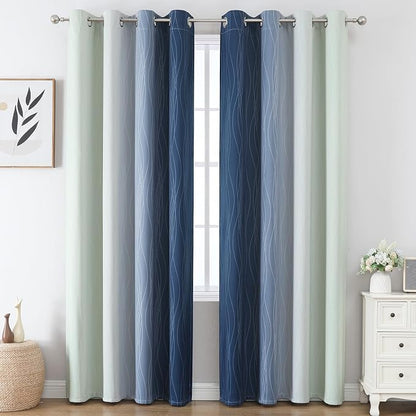 Sage Green and Navy Blue Blackout Curtains - Image 2