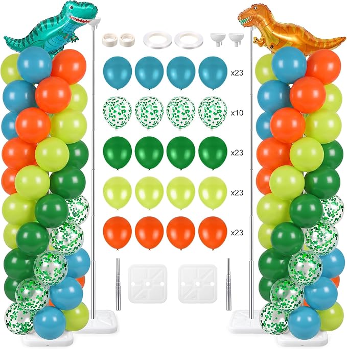Skylety 2 Sets Dinosaur Balloon Column Stand Kit Adjustable Dino Green Orange by Skylety