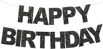 BEISHIDA Pre-Strung Glitter Black Happy Birthday Banner Party Sign Decor | NO by Beishida