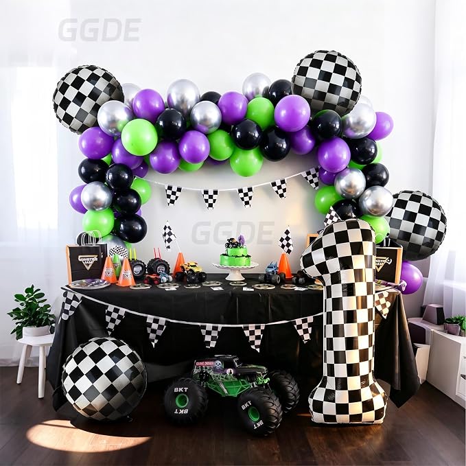 Monster Truck Birthday Party Theme 40 Inch Checkered Number Balloon 1 | - Image 6