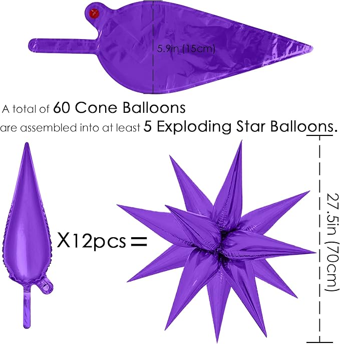 ZAKVOOR 60 Pcs Star Balloons 12 Spike Foil Explosion Party Decoration Balloons - Image 2