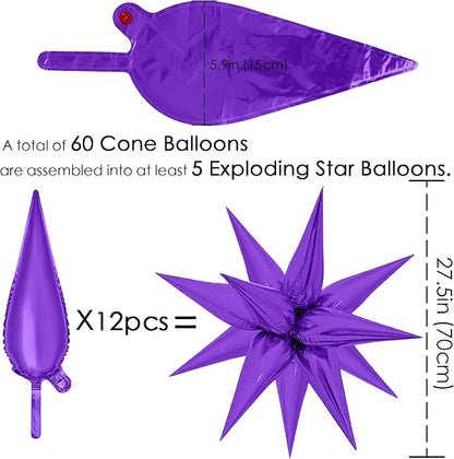 ZAKVOOR 60 Pcs Star Balloons 12 Spike Foil Explosion Party Decoration Balloons - Image 2