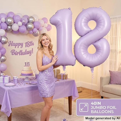 40 Inch Lavender Foil Number 18 Balloon - Image 3