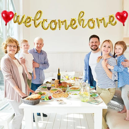TONIFUL 16 Inch Gold Cursive WELCOME HOME Foil Letter Balloon Banner Decor | - Image 4