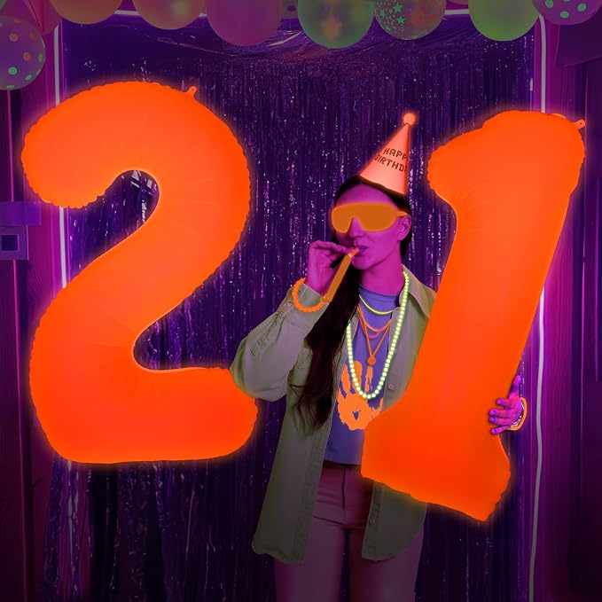 Mega-L Glow in The Dark Party Supplies, 40 Inch Orange Number 1 Balloon | Glow - Image 4