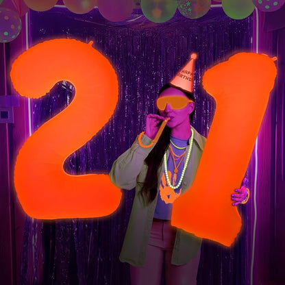 Mega-L Glow in The Dark Party Supplies, 40 Inch Orange Number 8 Balloon | Glow - Image 7