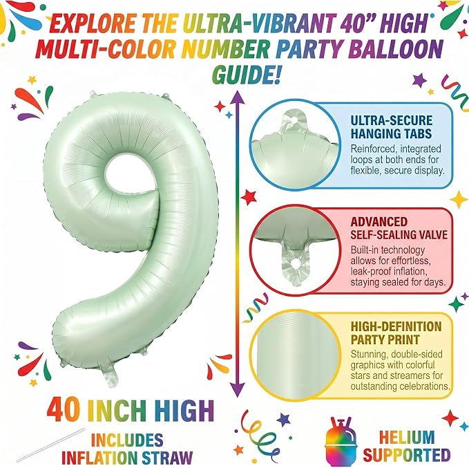 40 Inch Olive Green Number 9 Balloon - Image 2