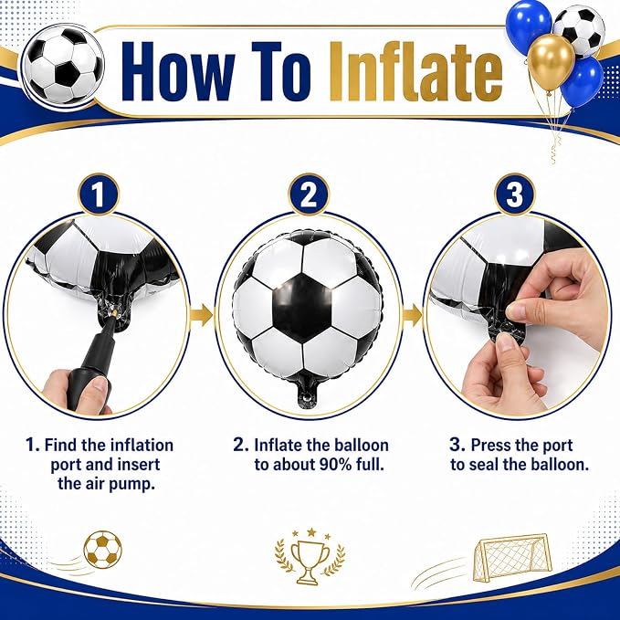 Soccer Balloons, 12 Inch Navy Blue Gold and White Football Theme Balloons - Image 3
