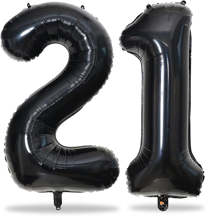 Black 21st Birthday Balloons for Her, 40In Black Mylar Foil Number 21 Balloons by Lingqiang