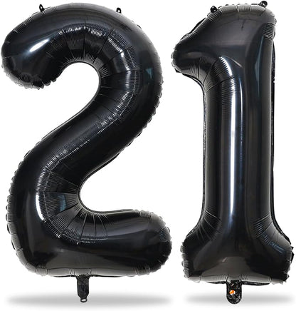 Black 21st Birthday Balloons for Her, 40In Black Mylar Foil Number 21 Balloons by Lingqiang