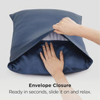 Bedsure Satin Pillowcase 2 Pack Similar to Silk Pillow Cases Standard Size, Pillow Case for Sleeping Women with Envelope Closure, Gifts for Women Men, Blue, 20x26 Inches