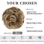 SARLA 2PCS Messy Hair Bun Hair Pieces Wavy Curly Synthetic Updo Fake Scrunchies Ponytail Extension for Women Bernstein Multi