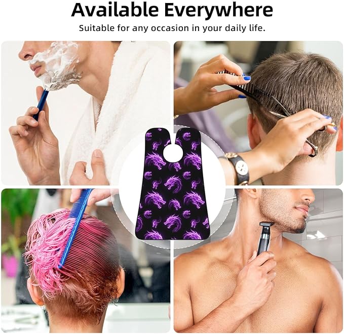 Beard Hair Catcher Bib, Waterproof Non-Stick Grooming Apron for Shaving Trimming, Perfect for Men Dad, Purple Fire Dragon Shave Bib