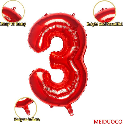 32 Inch Red Number 3 Balloons Foil Ballon Digital Birthday Party Decoration - Image 2