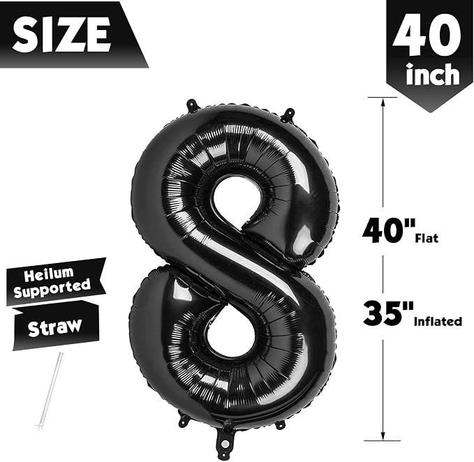 40 Inch Black Number 8 Balloon Birthday Party Decorations - Image 5
