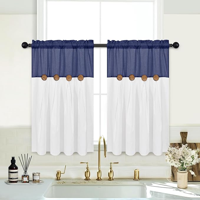 Boho Kitchen Curtains, 36 Inch Length, Farmhouse Cotton Linen Tier Curtains - Image 2