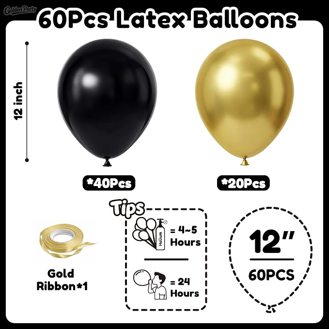 Black and Gold Balloons, Metallic Gold Balloon - Image 2