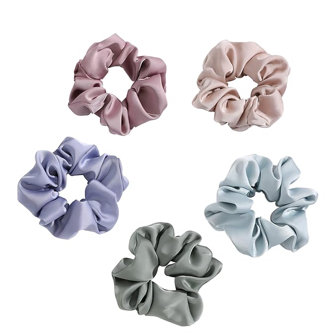 Big Silk Scrunchies for Women,Better than Satin,Silky Soft Scrunchie for Bun Luxurious Ponytail Holders Elastic Hair Ties No Damage (Green Blue Rose-Red Champagne Menthol-Blue)