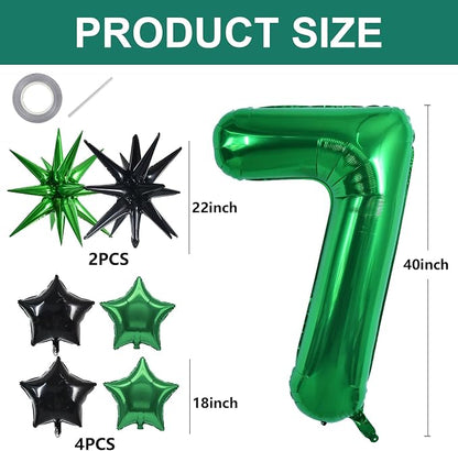 TONIFUL 7th Birthday Balloons Kit 40 Inch Dark Green Large Number 7 Balloon | - Image 2