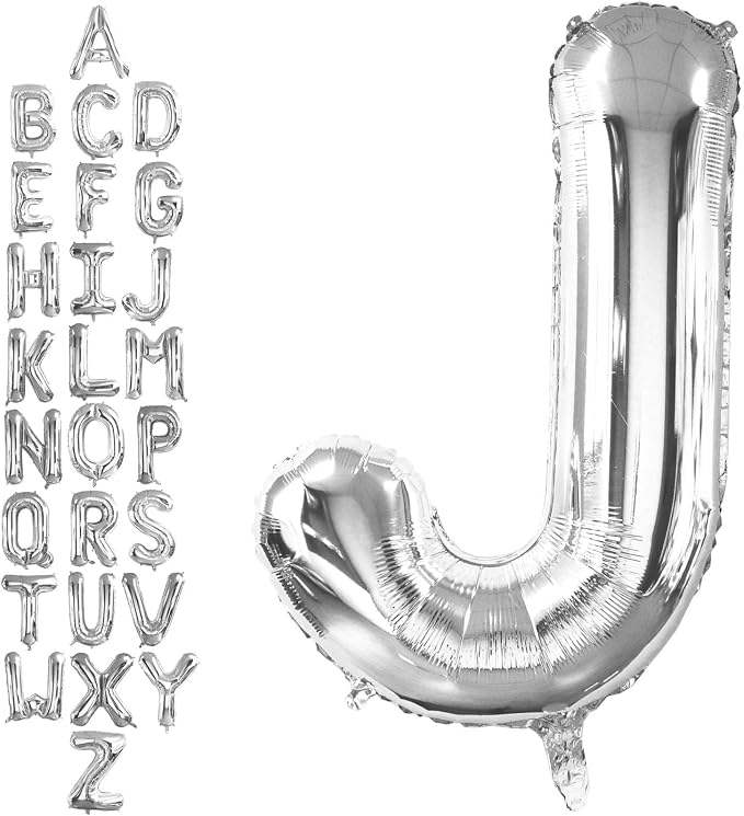40 Inch Silver Letter J Balloons, DIY Phrase Foil Alphabet Letter J Balloons by LHOAVWE