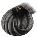 Ve Sunny Clip in Human Hair Extensions Black Ombre Clip in Hair Extensions Real Human Hair Silver Hair Clip in Extensions Balayage Hair Extensions Ease of Installation 7pcs 120g 16inch