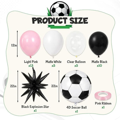 Light Pink and White Soccer Balloons, 12 Inch Pastel Pink and Black Clear - Image 2