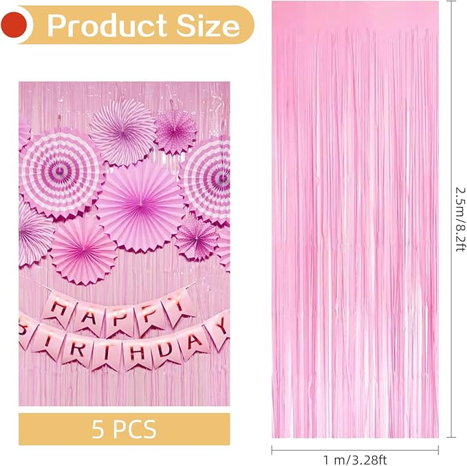 10 Pack Pink Foil Curtain Backdrop 3.2ft x 8.2ft Macaron Tinsel Foil Fringe - Image 3