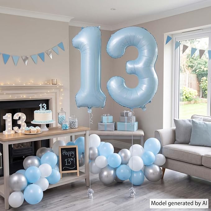 Baby Blue Number 13 Balloon 40 Inch, Foil Digits Milestone Party Supplies | - Image 7