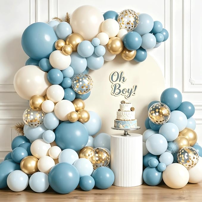 Dusty Blue Balloon Arch Kit, Sand White, Different Size | Latex Balloon by Unknown
