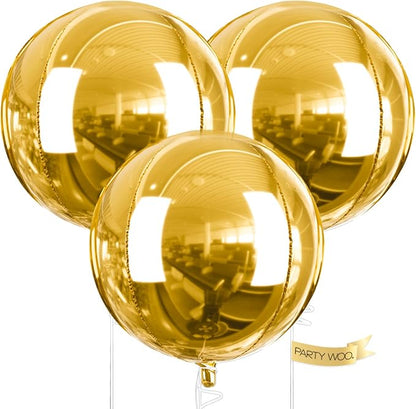 PartyWoo Metallic Gold Large Round Giant 4D Foil Balloons 3pcs 50 Inch | 50 Inch by PartyWoo