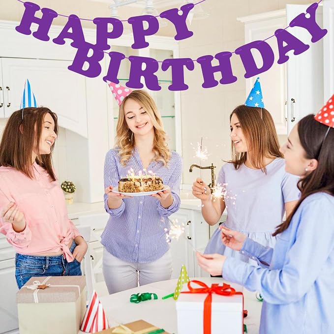 Purple Happy Birthday Banner Sign Birthday Backdrop Party Supplies - Image 8