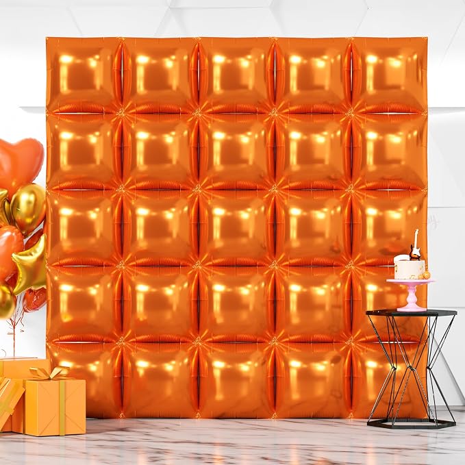 NISOCY 25PCS Metallic Orange Square Foil Balloons Wall Backdrop | Double Sided by NISOCY