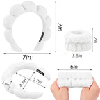 Zkptops 6Pcs Spa Headband for Washing Face Wristbands Set Women Bubble Skincare Makeup Sponge Terry Cloth Padded Puffy Headband Bow Tie Hairband Cute Non Slip Thick Hair Accessory Gifts (White)