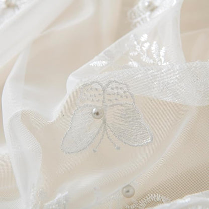White Sheer Voile Curtains White Embossed Butterflies 96 Inches | Light - Image 5